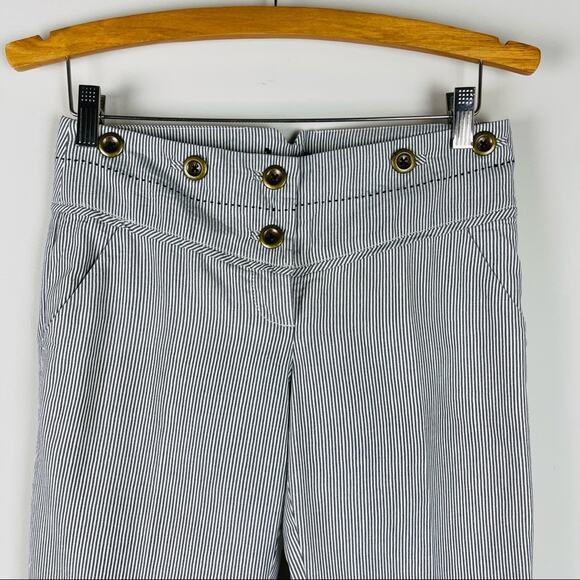 Cartonnier cream grey striped low rise preppy nautical button cropped pants - Picture 2 of 8